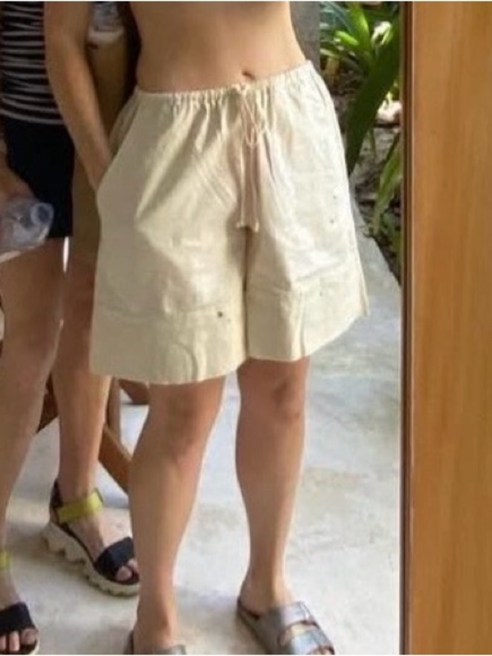 Free People Cream Drawstring Lounge Shorts